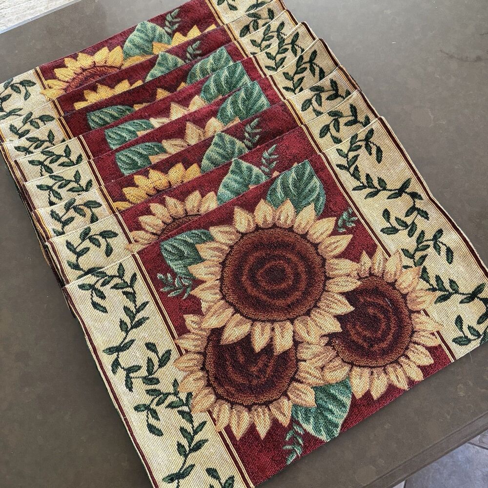 Sunflower Tapestry Placemats - Set Of Eight (8) Rectangular 19" x 12"